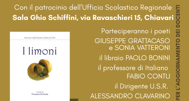 Chiavari, Biblioteca della Società Economica, Sala Ghio Schiffini, sabato 11 ottobre - ore 16:30 - Presentazione dell'annuario della poesia italiana 2025 "I limoni"