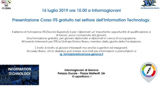 INFORMATION TECHNOLOGY: presentazione corso ITS gratuito, Genova, Informagiovani - Palazzo Ducale, 16 luglio 2019 ore 10.00