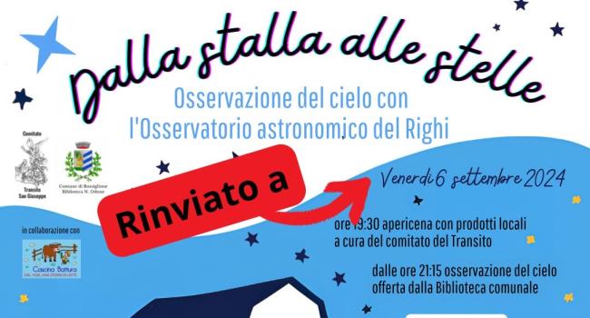 Rossiglione, Cascina Battura, venerdì 6 settembre 2024 - ore 21.15 - "Dalla stalla alle stelle" - a cura della biblioteca comunale "N. Odone"