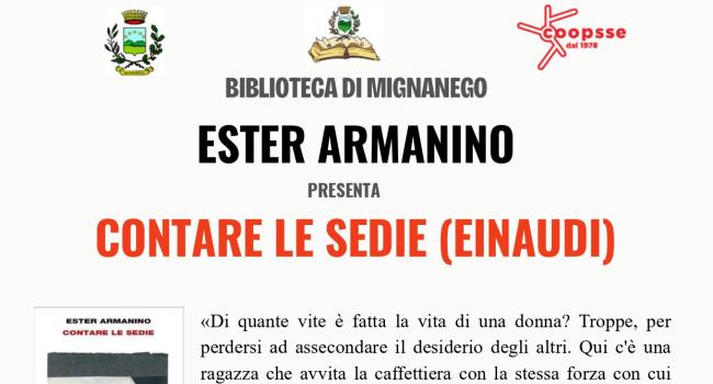 Mignanego, Biblioteca Comunale - mercoledì 21 ottobre - ore 17.30 Ester Armanino presenta il suo libro "Contare le sedie"