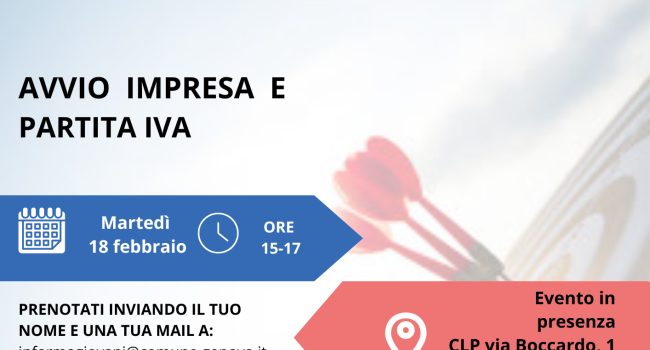 Genova, Informagiovani e CLP - martedì 18 febbraio - ore 15 - "Avvio impresa e partita IVA"