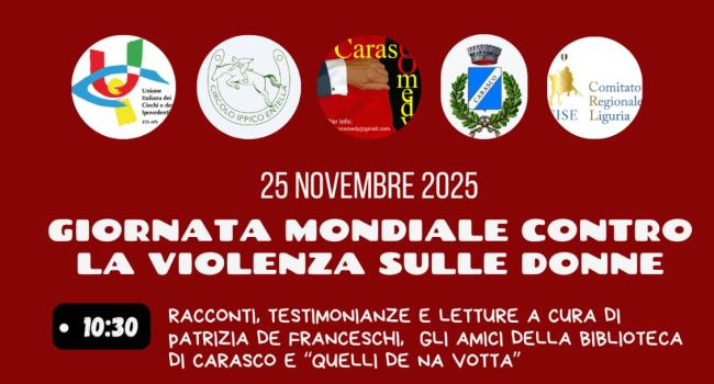 Carasco, a cura della Biblioteca civica, martedì 25 novembre - dalle ore 10.30 - Giornata mondiale contro la violenza sulle donne