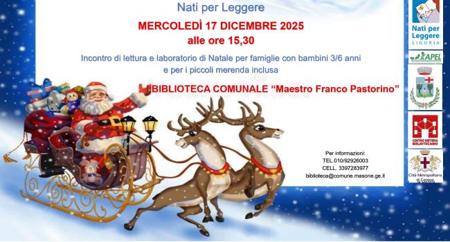  NpL Liguria - Masone, Biblioteca comunale "Maestro Franco Pastorino" - mercoledì 17 dicembre - ore 15.30 - "Letture di Natale" - per famiglie con bambini e bambine 3/6 anni