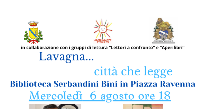 Lavagna, Biblioteca civica "G. Serbandini Bini", Piazza Ravenna, mercoledì 6 agosto - ore 18 - Valerio Varesi presenta: "Vuoti di memoria" - mercoledì 20 agosto - ore 18 - Vittorio Lingiardi presenta: "Corpo, umano"