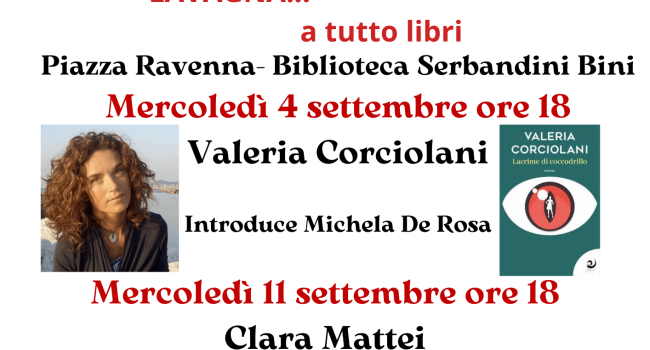  Lavagna, Biblioteca civica "G. Serbandini Bini", mercoledì 4 settembre 2024 - ore 18 - Presentazione del libro: "Lacrime di coccodrillo" di Valeria Corciolani 