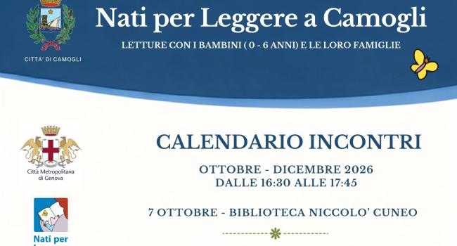 NpL Liguria, Camogli -  Biblioteca Comunale "Niccolò Cuneo" - da ottobre dalle ore 16.30 alla 17.45 "Tornano Gli Appuntamenti NpL 2026