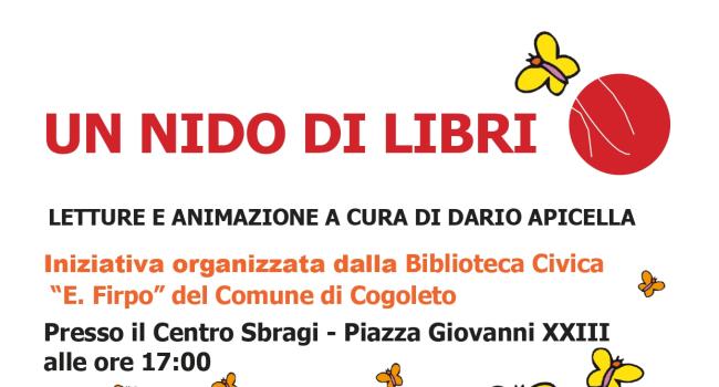 Cogoleto, Centro Sbragi, Biblioteca civica "E. Firpo", NpL Liguria, da venerdì 27 luglio - ore 17 - "Un nido di libri" letture e animazioni per bimbi da 6 mesi a 2 anni, a cura di Dario Apicella 