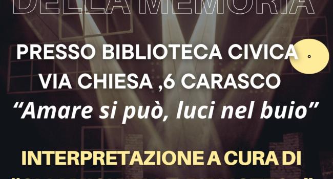 Carasco, Biblioteca civica, martedì 27 gennaio - ore 17.30 - Incontro: "Amare si può, luci nel buio"   
