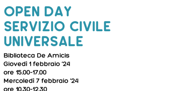 Genova, Biblioteca "E. De Amicis", giovedì 1 febbraio e mercoledì 7 febbraio 2024 -  "Open day servizio civile universale" 
