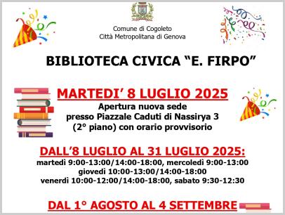 Apertura nuova sede - 8 luglio 2025 (orario estivo)
